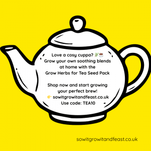 Large Teapot. Grow herbs for tea. 10% off vouchercode TEA10