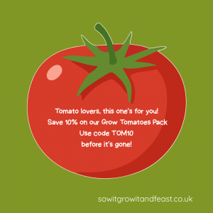 Image: Big Red Tomato. Tomato lovers, this one's for you. Save 10% on our Grow Tomatoes pack. Use Code TOM10 before it's gone!