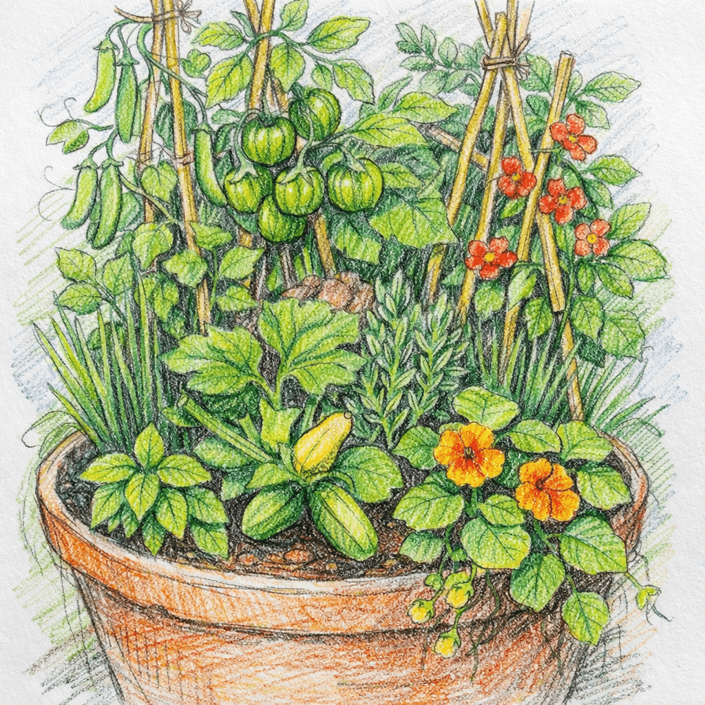 Sketch of Green Risotto in a pot.