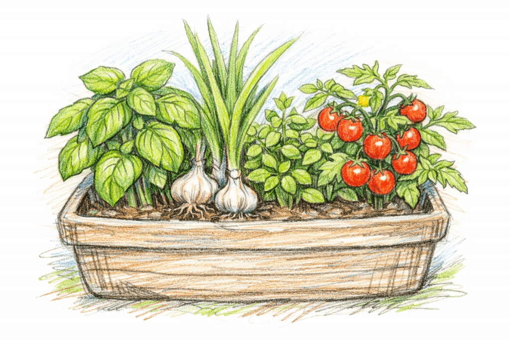 Garden Planter with Pizza Ingredient Plants