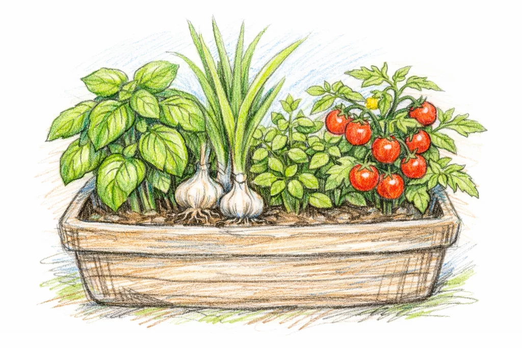 Garden Planter with Pizza Ingredient Plants