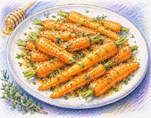 Honey Glazed Baby Carrots colourful sketch