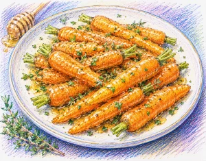 Honey Glazed Baby Carrots colourful sketch