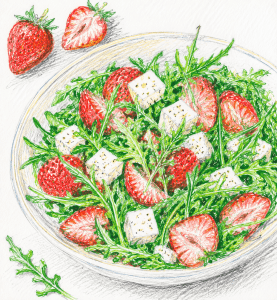 Rocket, Strawberry and Feta Salad colourful sketch

