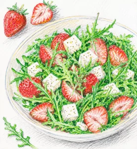 Rocket, Strawberry and Feta Salad colourful sketch