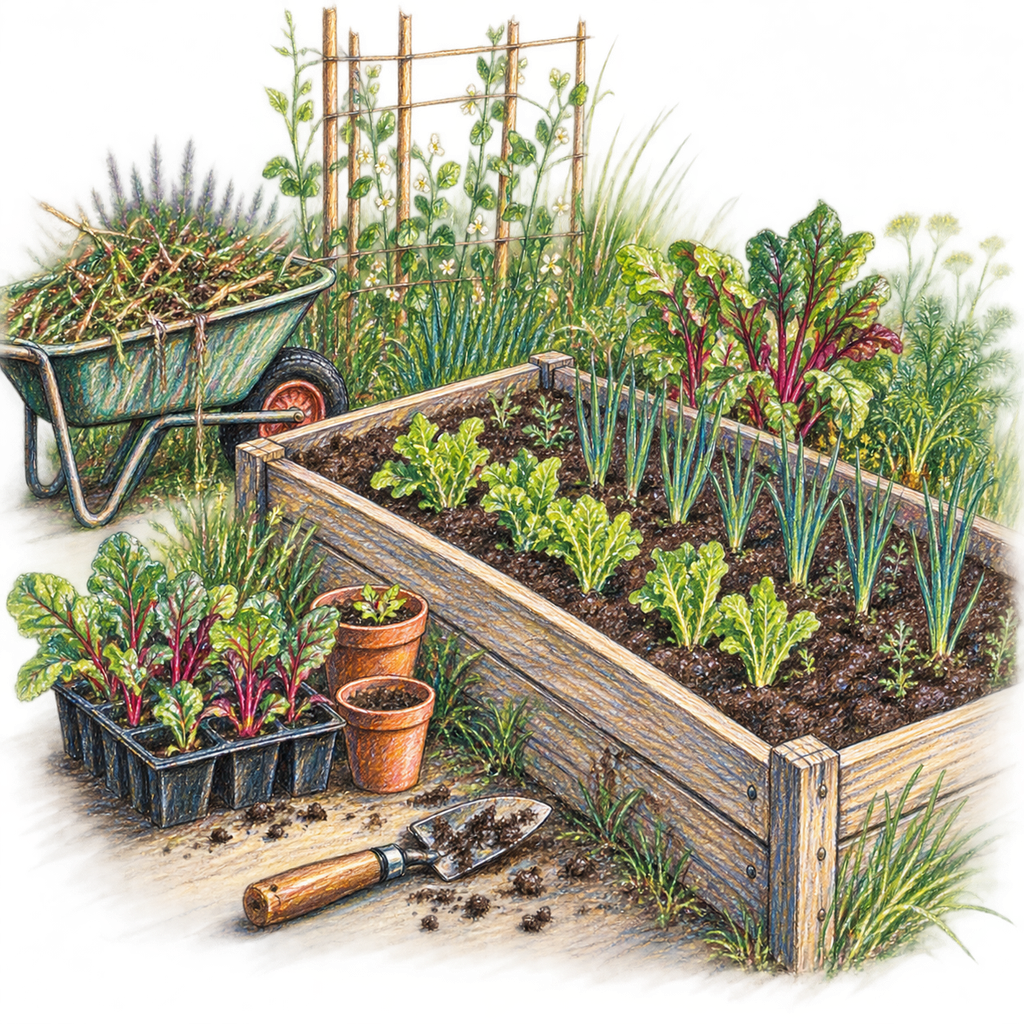 Colour Sketch of Raised Vegetable Bed.
© sowitgrowitandfeast