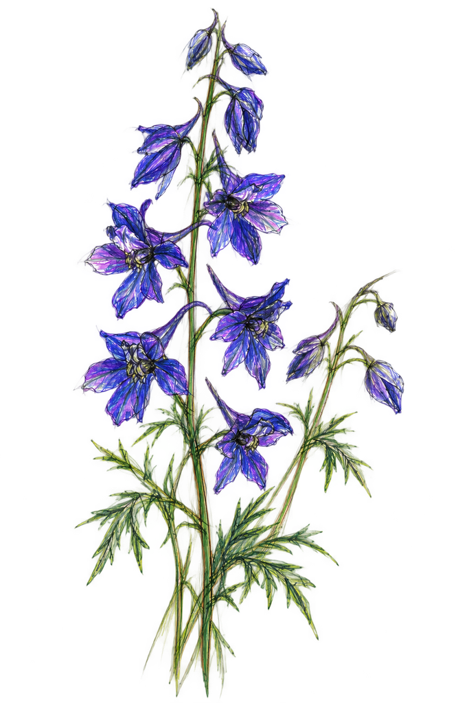 Colourful Sketch of Larkspur - Consolida species.
© sowitgrowitandfeast