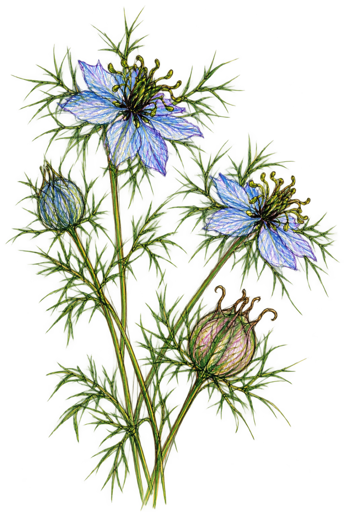 Love in a Mist - Nigella damascena.  
© sowitgrowitandfeast
