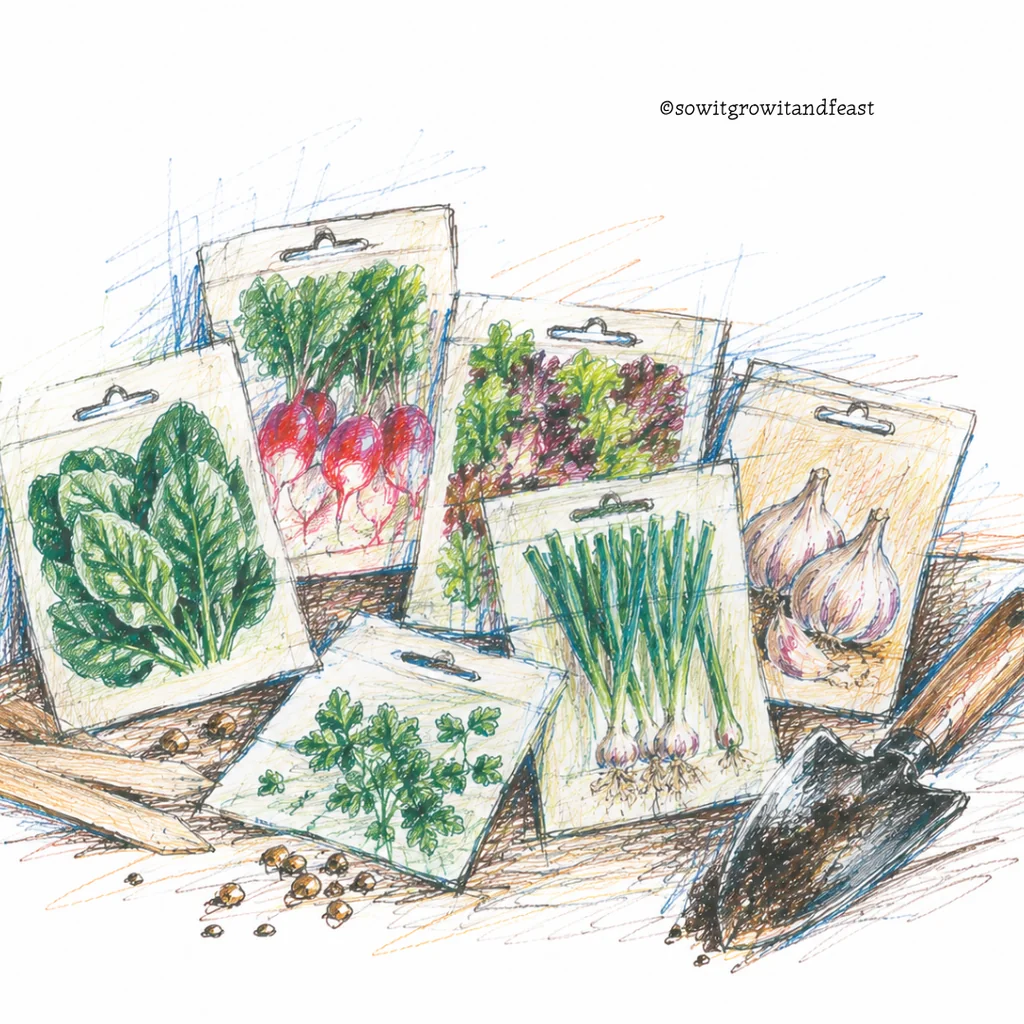 Colourful Sketch of September Seed Packs.
ยฉsowitgrowitandfeast